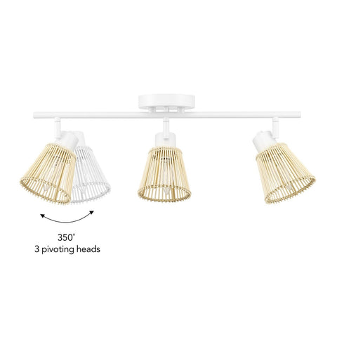 Globe Electric 64000043 3-Light Track Lighting, Matte White, Bamboo Shades, C...