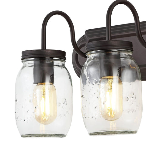 JONATHAN Y JYL7801A Gaines 3 Light Farmhouse Industrial Iron Mason Jar LED Va...