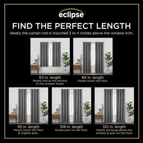 Eclipse Pembroke 100% Blackout, Faux Linen Grommet Window Curtains, 108 in Lo...