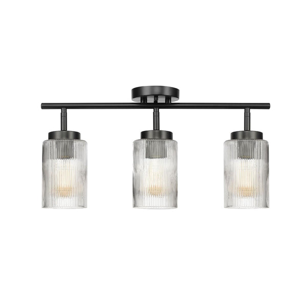 Globe Electric 64000044 3-Light Track Lighting, Ribbed Glass Shades, Matte Bl...