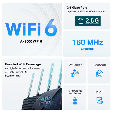 TP-Link AX3000 WiFi 6 Router (Archer AX55 Pro) - Multi Gigabit Wireless Inter...