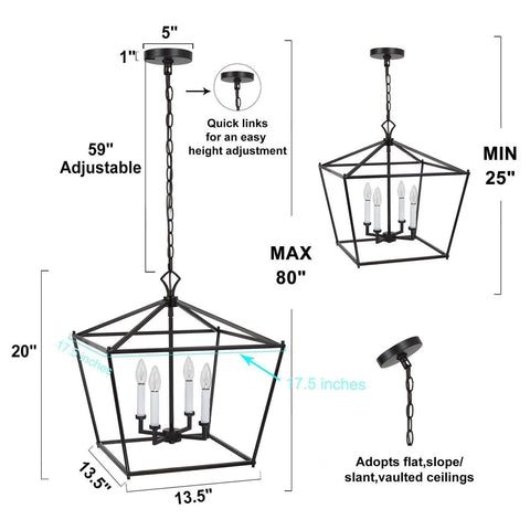 KSANA Black Chandelier, 4-Light Modern Linear Chandeliers, Pendant Cage Lante...