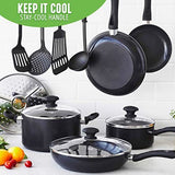 GreenLife Soft Grip Healthy Ceramic Nonstick 16 16 Piece Cookware Set, Black