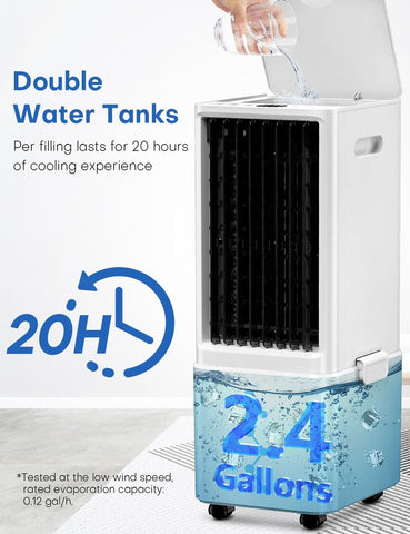 Portable Air Conditioners w/Remote, 4 Modes & 3 Speeds, Waterless Alert Syste...