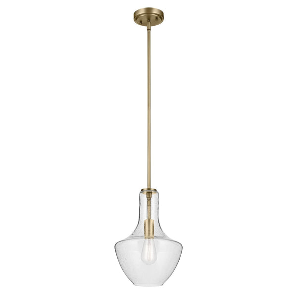 KICHLER Everly 15.25" 1-Light Bell Pendant with Clear Seeded Glass in Brushed...