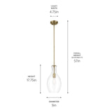 KICHLER Everly 17.75" 1-Light Bell Pendant with Clear Seeded Glass in Brushed...