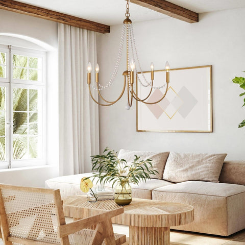 KSANA Antique Brushed Gold Chandeliers, Modern 5-Light Dining Room Chandelier...