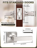 Mengico 6 Pack Keyless Square Door Handles,Satin Nickel Reversible Non-Lockin...