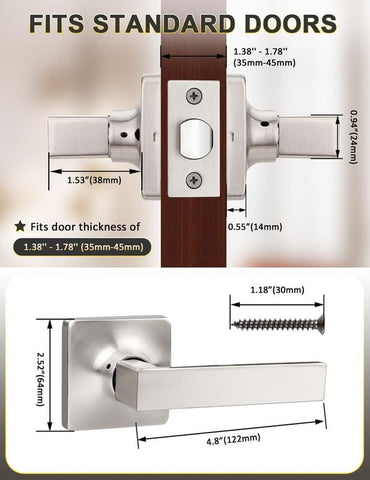 Mengico 6 Pack Keyless Square Door Handles,Satin Nickel Reversible Non-Lockin...