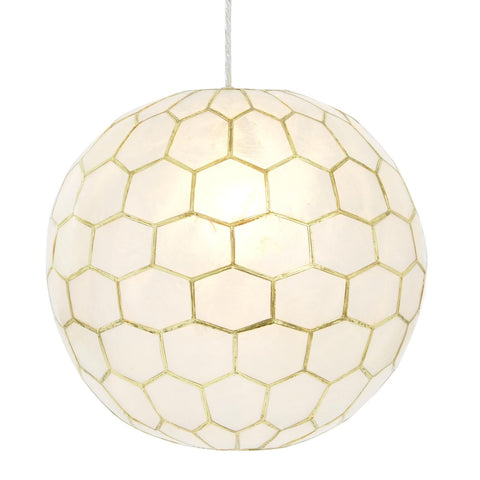 Creative Co-Op Gold Honeycomb Globe Pendant Light, Capiz White Seashells with...