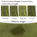 KGORGE Olive Green Velvet Curtains 96 inches 2 Panels, Velvet Blackout Curtai...