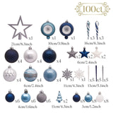 Valery Madelyn Christmas Ornaments Set, 100ct Navy Blue and Silver Shatterpro...