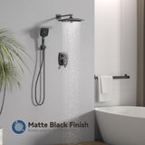 ELLO&ALLO Matte Black Bathroom Shower Faucet Set with Valve, Rainfall Shower ...