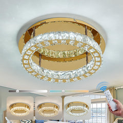 YYJLX Modern Led Ceiling Light Fixture with Remote Control Gold Crystal Flush...