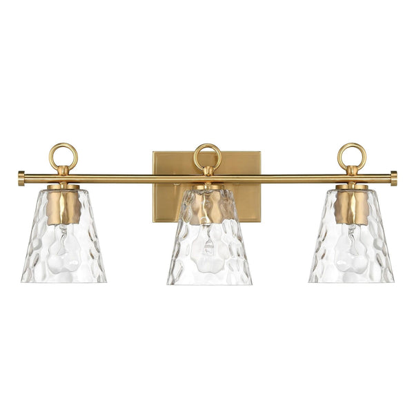 Imogen - Metal and Hammered Water Glass 3-Light Vanity Light, Brushed Gold