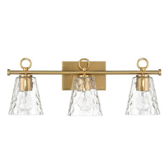 Imogen - Metal and Hammered Water Glass 3-Light Vanity Light, Brushed Gold