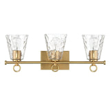 Imogen - Metal and Hammered Water Glass 3-Light Vanity Light, Brushed Gold