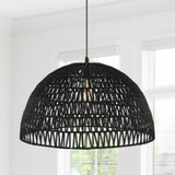 JONATHAN Y JYL6504C Campana 20" 1-Light Bohemian Modern Woven Rattan/Iron LED...