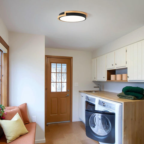Dimmable Wood LED Flush Mount Ceiling Lights, 5CCT 2700K-6000K Black Hallway ...