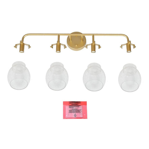 KSANA Gold Bathroom Vanity Light Fixtures 4-Light Wall Sconce Seeded Glass Wa...