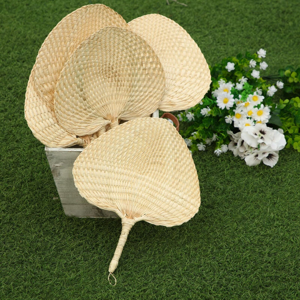 Marsui 30 Pieces Wedding Raffia Fans Bamboo Fan Natural Handmade Palm Leaf Ha...