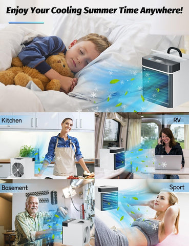 Portable Air Conditioner, Mini Personal Ice Fan with 3 Speeds, Small Anti-lea...