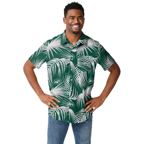 FOCO Men's NFL Team Logo Floral Aloha Tropical Button Up Shirt New York Jets