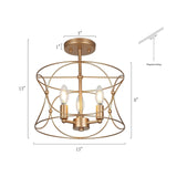 KSANA Gold Semi Flush Mount Ceiling Light, Modern 3-Light Drum Close to Ceili...