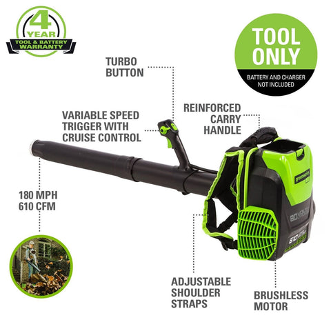 Greenworks 80V (180 MPH / 610 CFM / 75+ Compatible Tools) Cordless Brushless ...