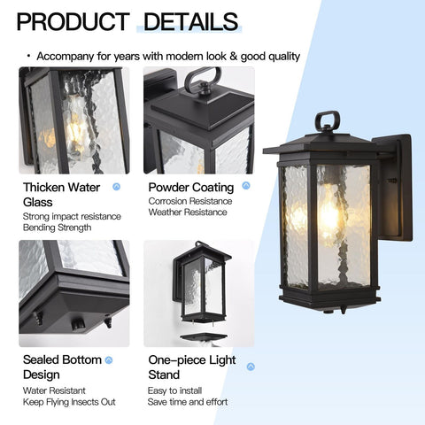 Large Outdoor Wall Lantern, Water Glass Exterior Wall Sconce Light Fixture, M...