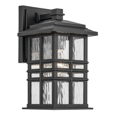 KICHLER Beacon Square 12" 1-Light Outdoor Wall Light with Clear Hammered Glas...