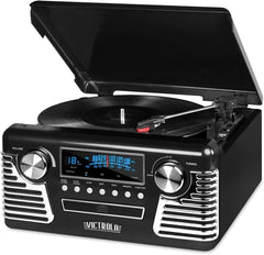 Victrola 50's Retro Bluetooth Record Player & Multimedia Center with Black