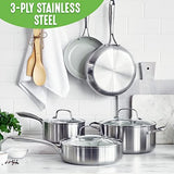 GreenLife Tri-Ply Stainless Steel 10 Piece Cookware Pots and Pans Set, Silver