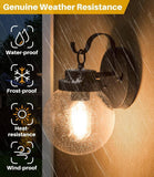 LOG BARN Black Outdoor Wall Lights 2 Pack, Exterior Globe Anti Rust Waterproo...