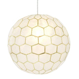 Creative Co-Op Gold Honeycomb Globe Pendant Light, Capiz White Seashells with...