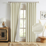 MAIHER Full Blackout Pinch Pleated Curtains 102 Inch Length, Flax Linen Back ...