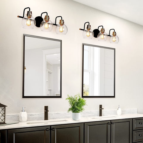 Bathroom Light Fixtures, 3-Light Black Bathroom Vanity Light with Electroplat...