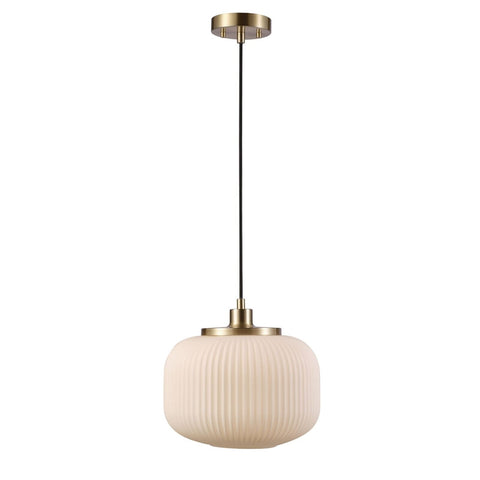 Globe Electric 65842 Lily 1-Light Pendant Lighting, Matte Brass, Frosted Ribb...