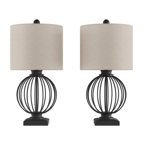 Lavish Home Modern Table Lamps - Set of 2 Wrought Iron Open Cage Lights with ...