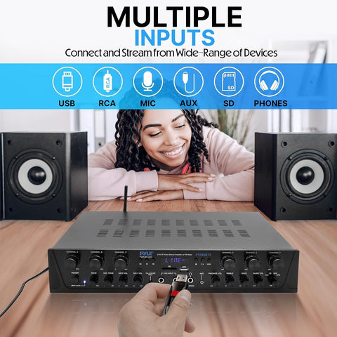 Pyle Wireless Home Audio Amplifier System - Bluetooth Compatible Sound Black