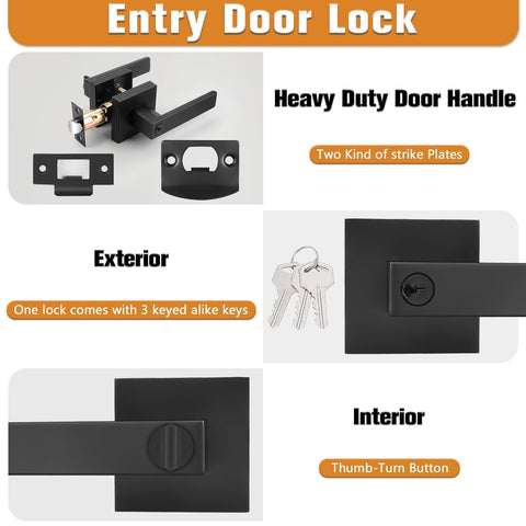 Probrico 3 Pack-Entry Door Levers Combo Pack, Matte Black Lockset Leverset En...