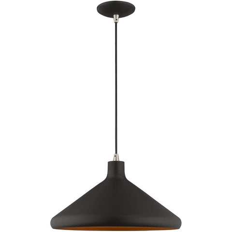 Livex Lighting 41179-04 Metal Shade - 15.25" One Light Mini Pendant, Black Fi...