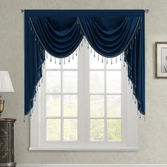 StangH Navy Blue Velvet Curtain Valances for Home Decoration, Luxury Waterfal...