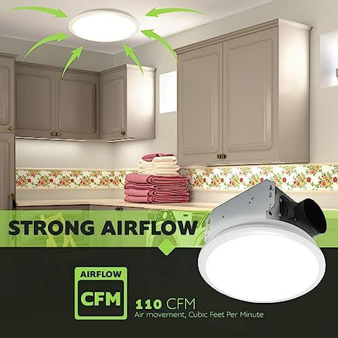 Homewerks 7141-110 Bathroom Fan Integrated LED Light 110 CFM, Round 110 CFM