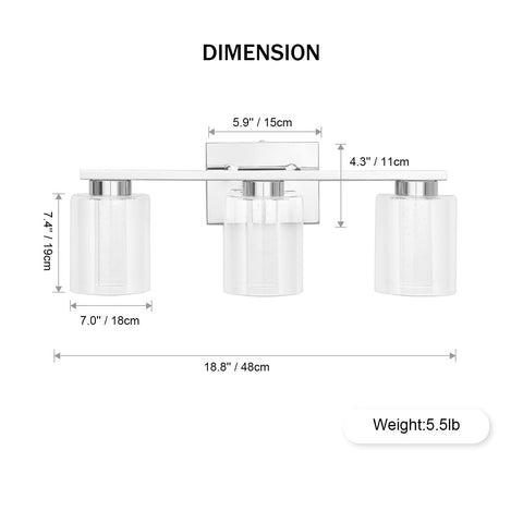 Bathroom Light Fixtures, 3-Light Chrome Vanity Lights-3 Color Dimmable Bathro...