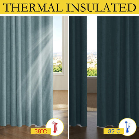 NICETOWN Full Blackout Skylark Blue Linen Curtains 108" Length with Thermal I...