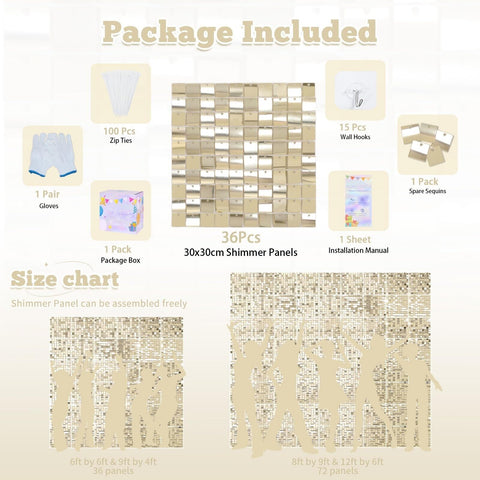 Light Gold Shimmer Backdrop Panel - Sequin Backdrops 36 Panels Birthday Weddi...