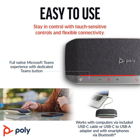 Plantronics Poly Sync 20 USB-C Personal Portable Smart Speakerphone Long Batt...