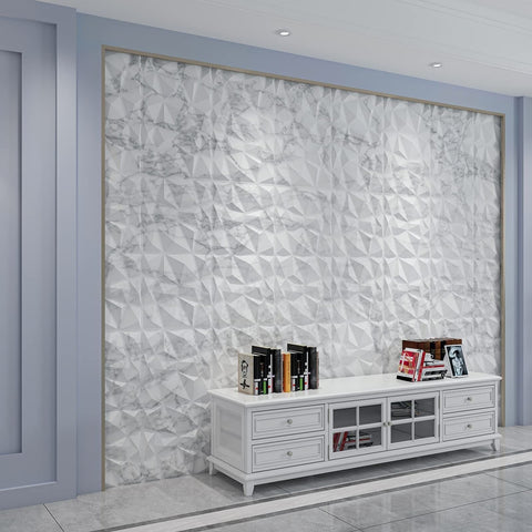 Art3d Textures 3D Wall Panels Glossy White Marble Diamond Design for Interior...