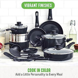 GreenLife Soft Grip Healthy Ceramic Nonstick 16 16 Piece Cookware Set, Black